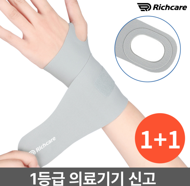 리치케어 의료용 스트랩 손목보호대, 그레이, 2개