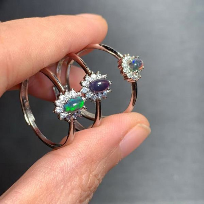 소형 5x3MM 천연 블랙 오팔 반지 일상 착용 여성용 보석 선물 빈티지 파인, [01] 옵션1