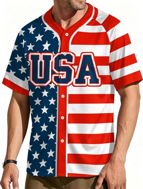 Men American Flag Baseball Jersey 250th Anniversary USA Patriotic Shirt 4th of July Button Down To