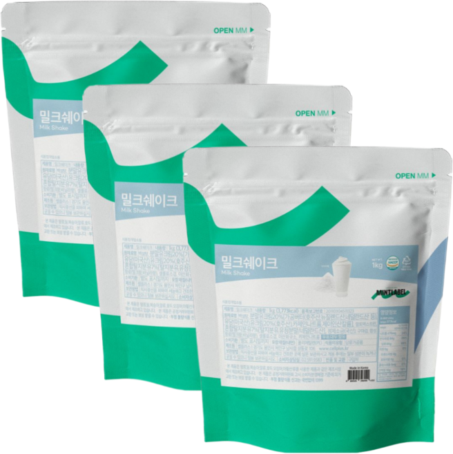 민트라벨 밀크쉐이크 파우더, 3개, 1개입, 1kg