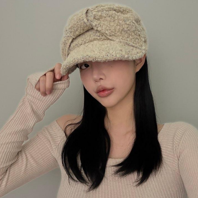 드리뮤즈 러블리 뽀글이 왕 리본 부클 마도로스 헌팅캡 모자