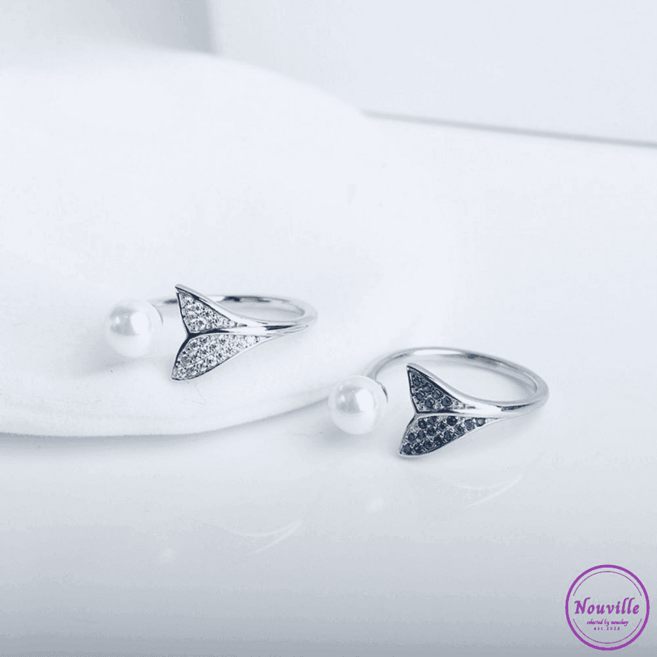 돌고래 반지 고래 꼬리 물고기 귀여운 오픈링 진주 인어