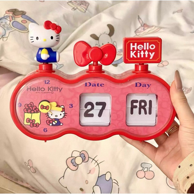 헬로키티 탁상시계 달력 탁상용 시계 학생 기숙사 꾸미기, 빨간색