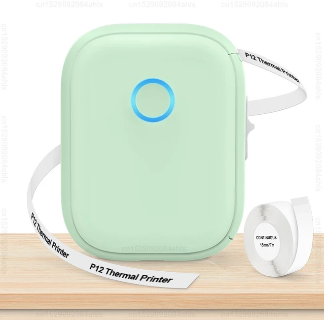 무잉크 라벨 프린터 P12 휴대용 미니 프린터 Bluetooth 무선 열전사 프린터 자동 절단 라벨링 기계 또는 5P, 15 Green Printer