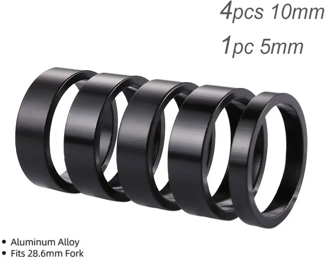 1/5/20pcs 자전거 헤드셋 줄기 알루미늄 합금 와셔 MTB 도로 자전거 프론트 포크 스페이서 링 가스켓 28.6m, 02 5pcs Black