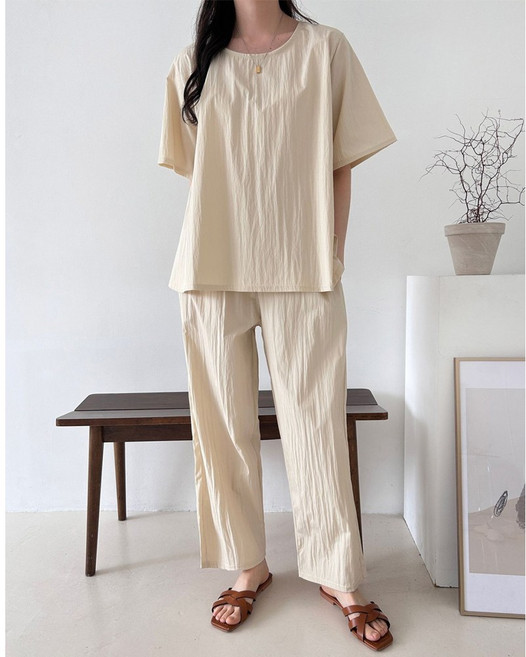 p878 베니플레어 배기세트 바스락 아노락 라운드 플레어롱티 밴딩배기팬츠 셋업 시원한