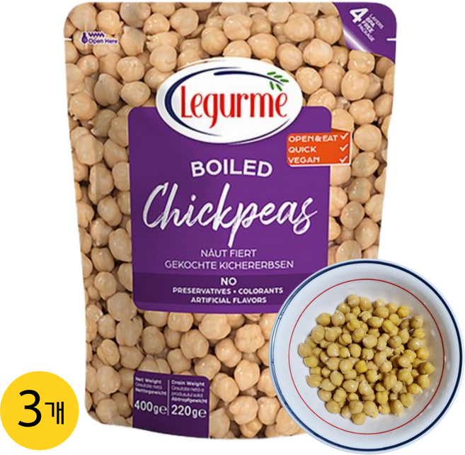 르구르메 바로먹는 삶은 병아리콩 칙피스 샐러드토핑, 400g, 3개