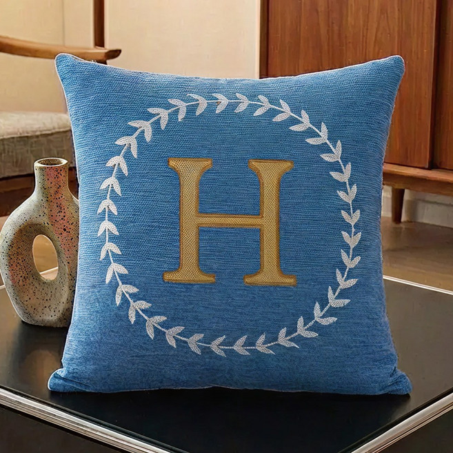 서플라이랩 H월계수 레터링 셔닐 쇼파쿠션 국산솜 포함, 4스카이블루