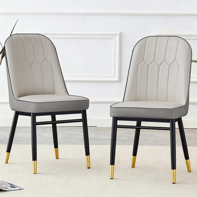 뷔이위이 식탁의자 카페 식당 인테리어 등받이 가죽 2인용 체어, 2개, 연그레이&다크 그레이