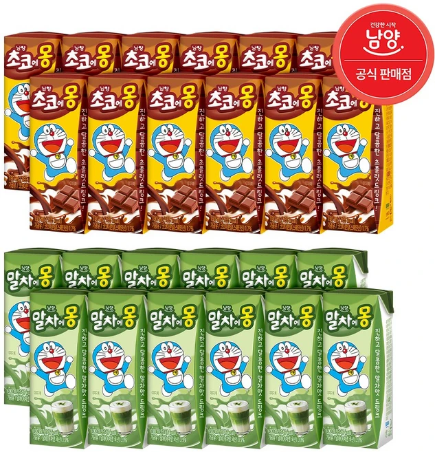 (혼합)말차에몽 190ml 12팩+초코에몽 190ml 12팩, 24개 - 쿠팡