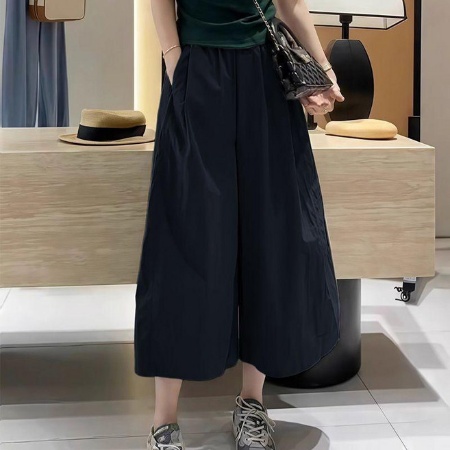 大尺碼冰絲防曬闊腿九分褲女夏季薄款寬鬆顯瘦休閑運動褲