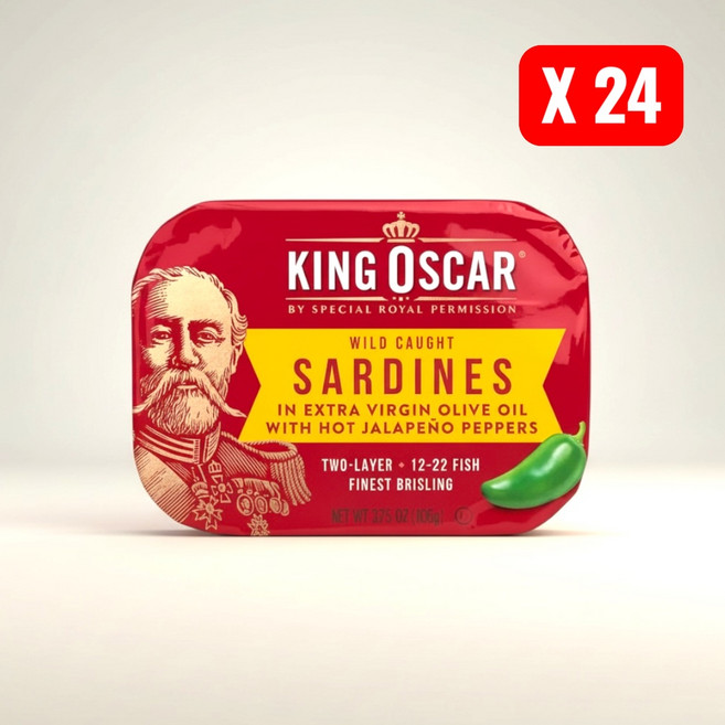 King Oscar 野生捕撈沙丁魚 橄欖油 香辣墨西哥辣椒風味, 106g, 24個