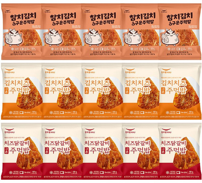 [도도나몰] 한우물 구운주먹밥 15개 참치김치+김치치즈+치즈닭갈비 (5개씩), 1세트, 100g