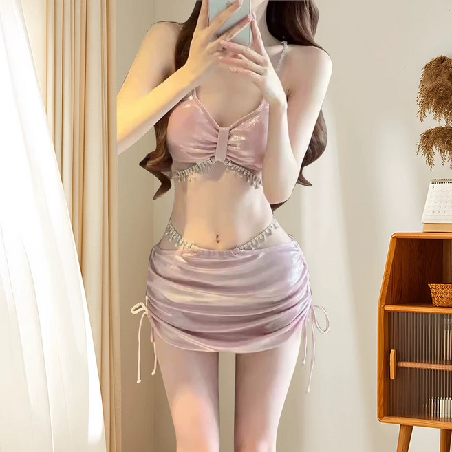 이라 비키니 3종세트 여성수영복, 블랙, S