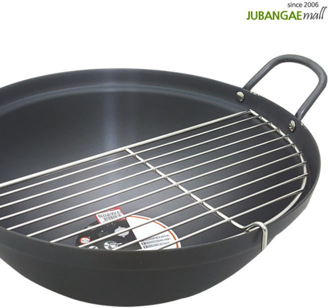 경질 튀김솥 업소용 닭튀김 튀김냄비 중형 대형 분식 튀김 업소 식당 구내식당 분식 조리 용품, 블랙, 1개, 튀김솥+반달망세트 55호, 56cm