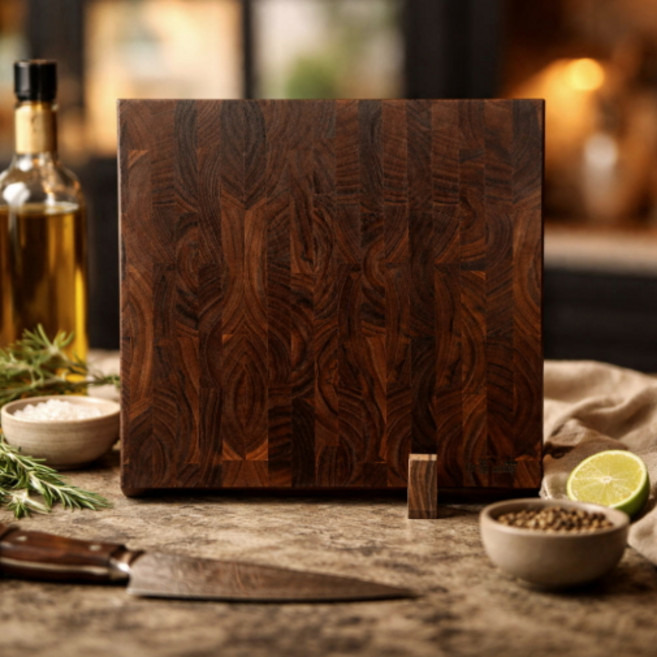 벨르썸 엔드그레인 도마 [ 탄화티크 정사각 300 ] + 거치대 + 관리키트 전용왁스, 1세트, 도마 정사각 + 도마왁스,사포 + 거치대 1개