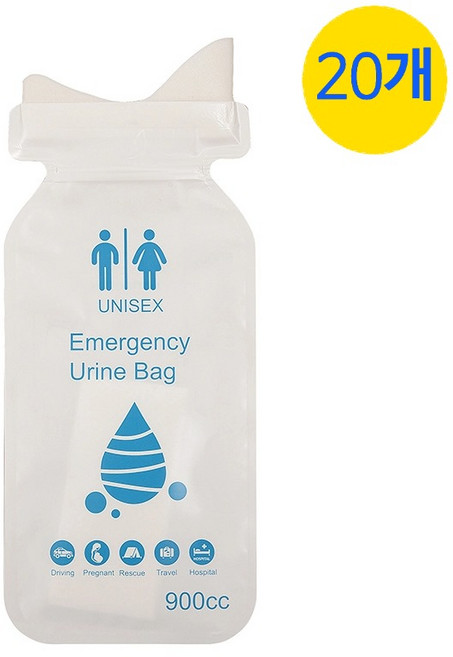 YUHA 일회용 초대용량 비상 소변봉투(900ML), 20개, 흰색