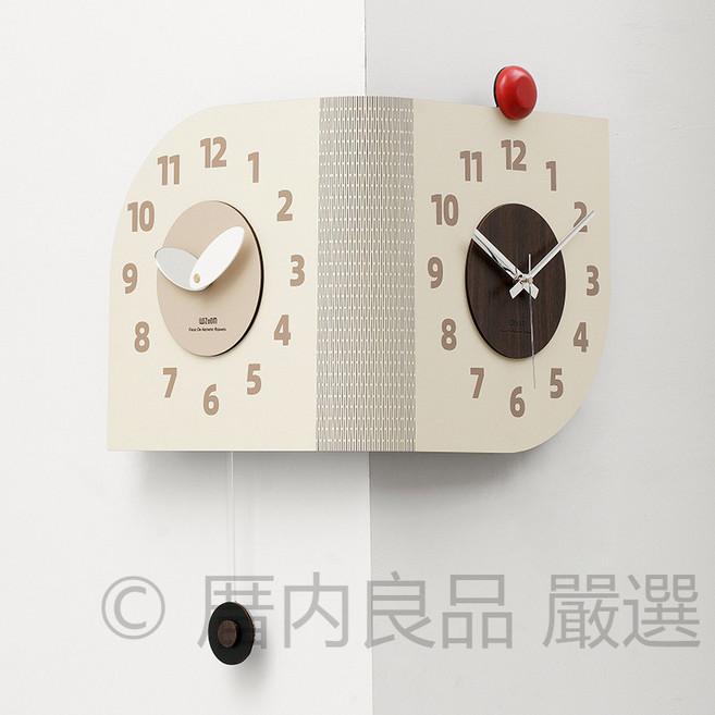 WOZOOM 藝術雙面轉角掛鐘 現代簡約客廳玄關裝飾 創意雙面時鐘, 奶油米-搖擺款一