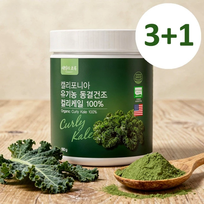 데일리초록 캘리포니아 유기농 동결건조 컬리케일 분말 100%, 4개, 180g - 쿠팡