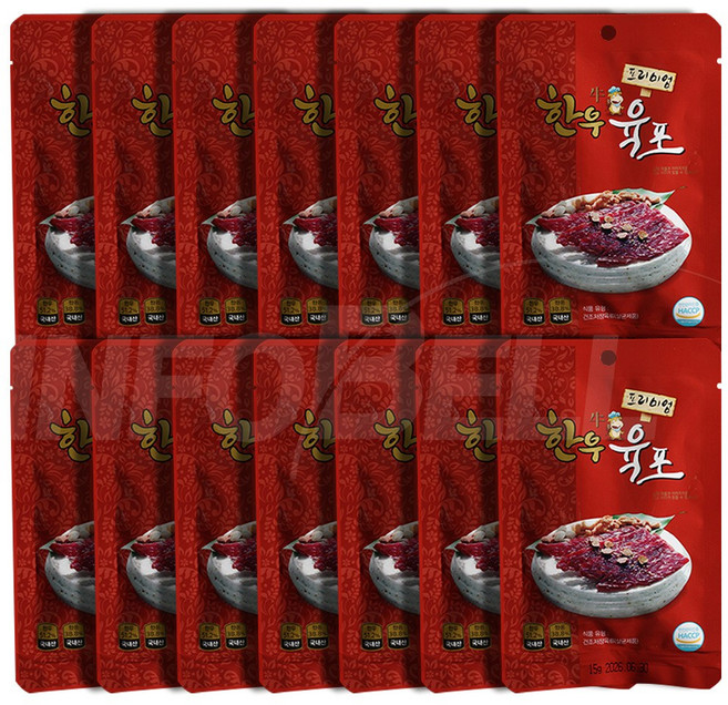 [TV홈쇼핑정품 인포벨] 프리미엄 한우 육포 윤봉기 간식 저지방 고단백 육포선물세트 안주, 14개, 15g