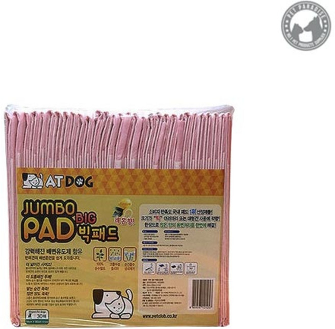 앳독 [펫 파라다이스]점보 레몬향 빅패드(54*80cm) 30p 패드, 1개, 30개입