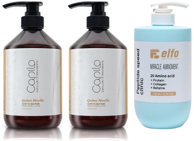 카필로 Y3 퀴노모엘레 500ml 헤어 에센스 2 + 엘포 트리트먼트 750ml 열보호, 2개 - 쿠팡