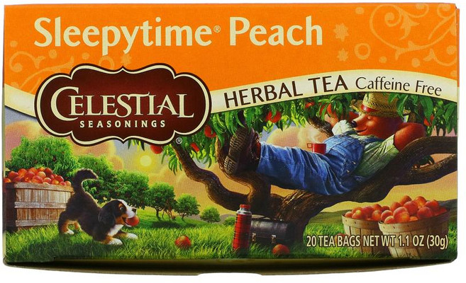 Celestial 셀레셜 허벌티 Sleepytime 무카페인 복숭아티 티백 20개입 29g(1.0oz) 디카페인차, 1.5g, 1개