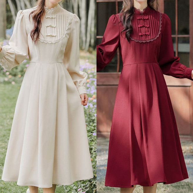 (대여) 레트로 차이나넥 레이스 롱원피스 경성의상