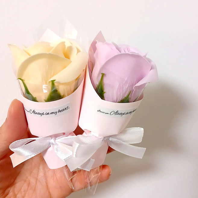 1+1 납골당 미니 비누꽃다발 한송이 조화 부착식 추모 성묘 인테리어 꽃, 2개, 연보라+샴페인엘로우