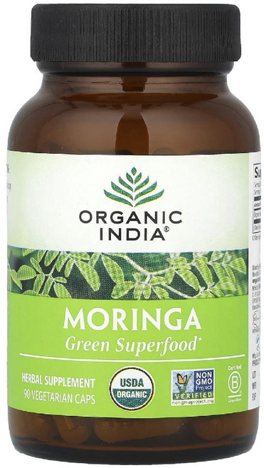 Organic India Moringa Herbal Supplement 오가닉 모링가 캡슐 90개, 1개