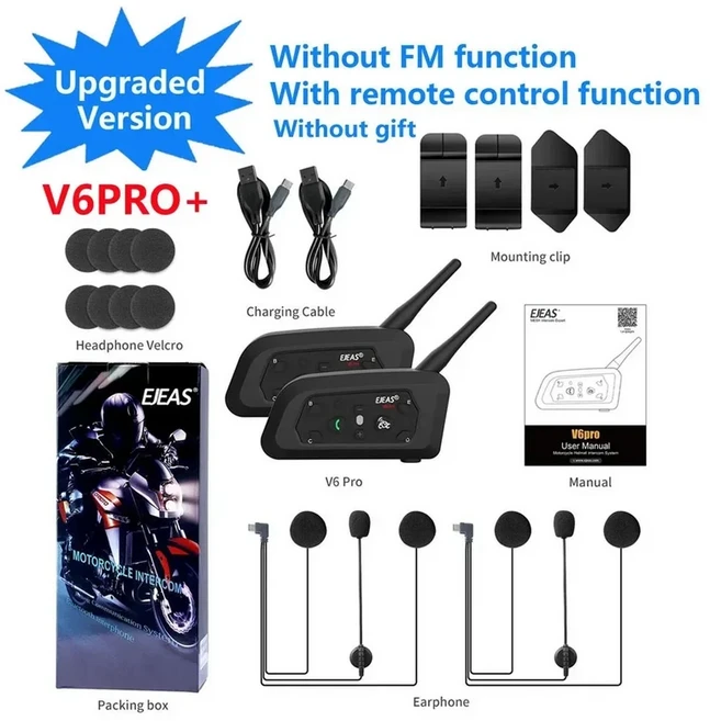 EJEAS V6 PRO+/PLUS 오토바이 헬멧 블루투스 워키 라이더 거리 800 미터 방수 IP67, 04 2PCS V6 PRO Plus