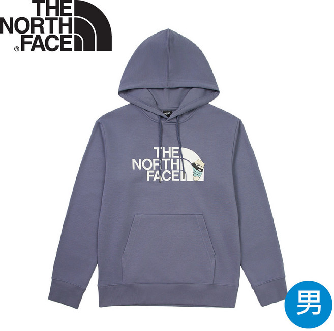 The North Face 男款連帽長袖大學T 灰藍