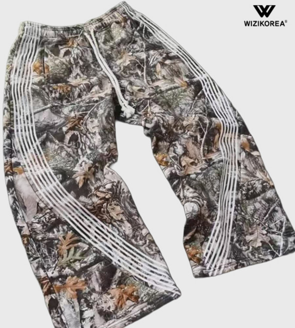 남자 와이드 트레이닝 바지 삥줄 기모 밴딩 팬츠 오버핏 츄리닝 통바지 WI247PN