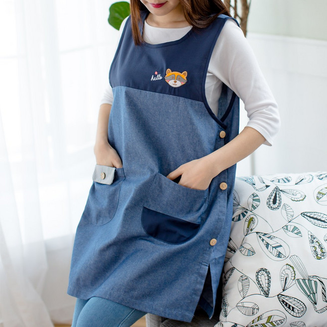 데코에버 데님너구리 어린이집 원피스 앞치마 (L) 77~88, 1개