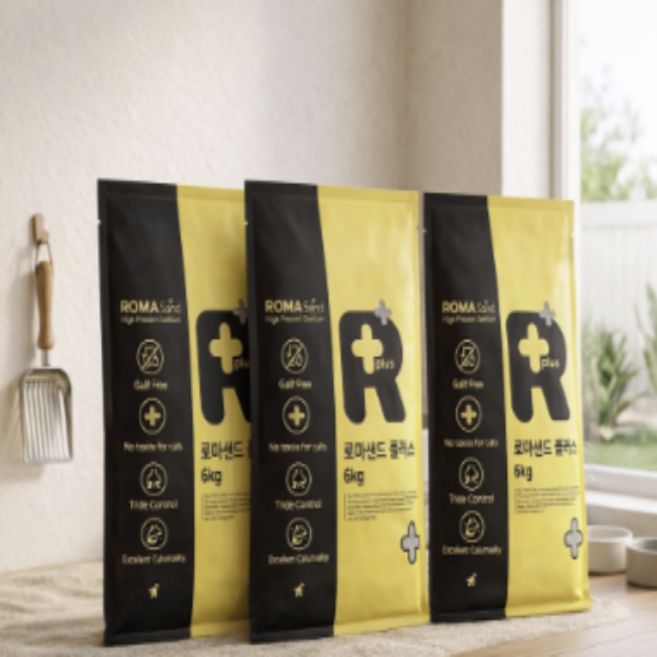 로마샌드 플러스 응고형 고양이 모래 중간입자, 6kg, 3개, 무향