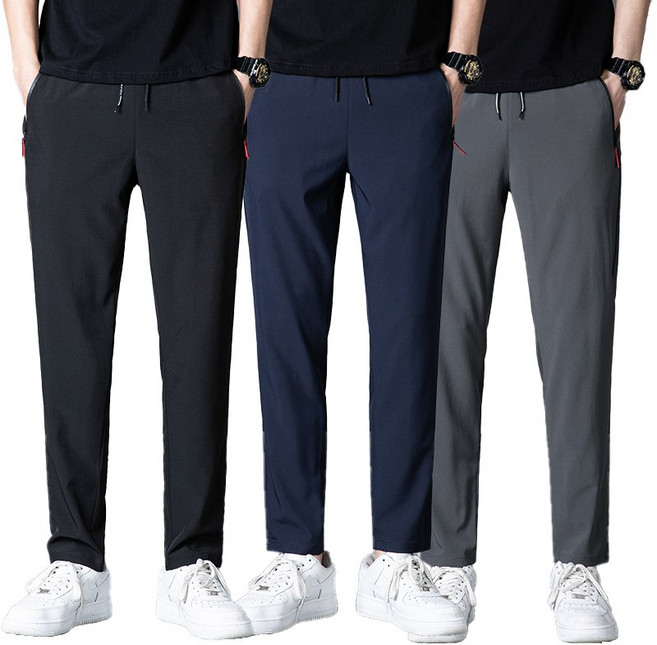 1+1+1 남자 냉감 긴바지 여름 아이스 스판 밴딩 슬랙스 범록(059)