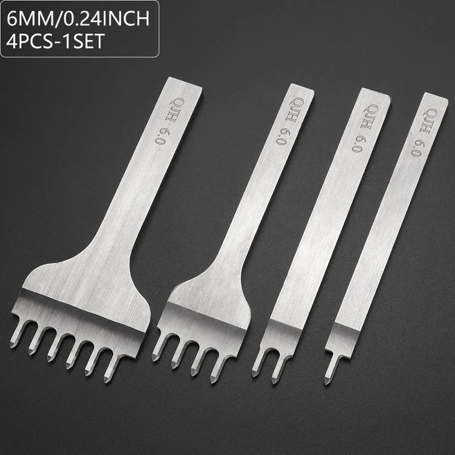 펀칭 4개/세트 스테인리스 스틸 마름모꼴 재봉 및 펀칭 도구 DIY 스티칭 끌 전문 가죽 공예 키트, 04 6MM