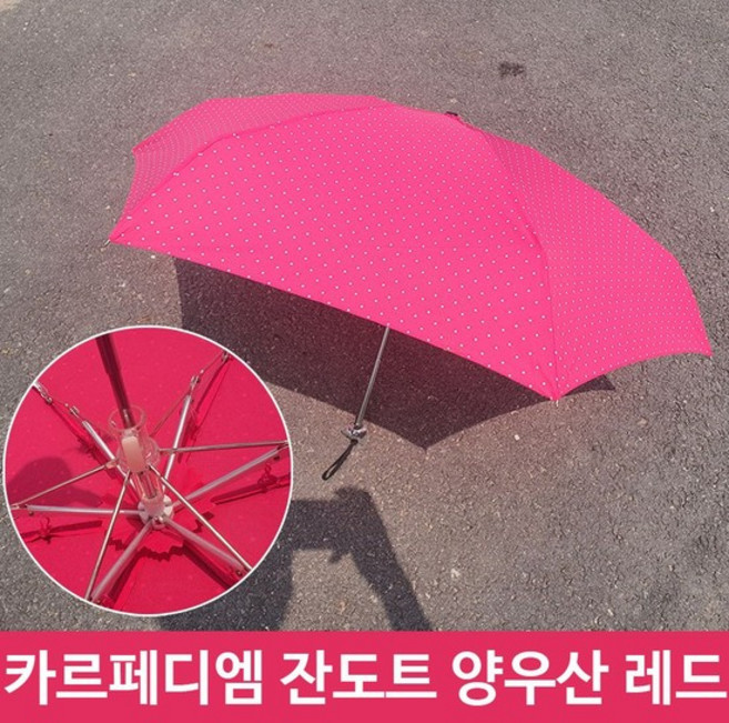 우비 카르페디엠 도트 무늬 5단 미니 우산겸 양산 RE