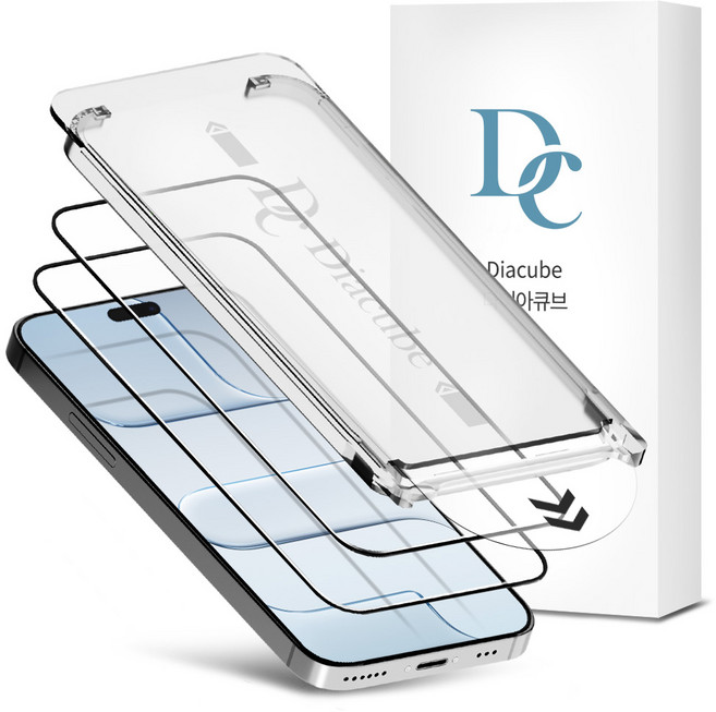 다이아큐브 아이폰에어 고밀도 9H 강화유리 초간단 원터치 먼지완벽제거 셀프 부착 키트 (저지문/풀커버/케이스 호환) 액정보호필름 2P, 2개