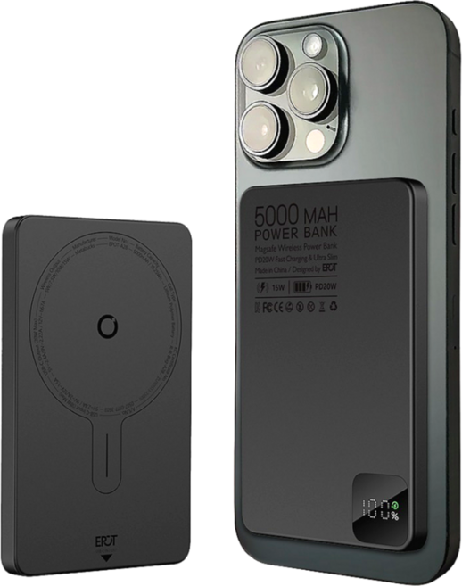 이팟 맥세이프 초슬림 미니 보조배터리 초경량 고속 무선충전 5000mAh C타입, 스페이스 블랙