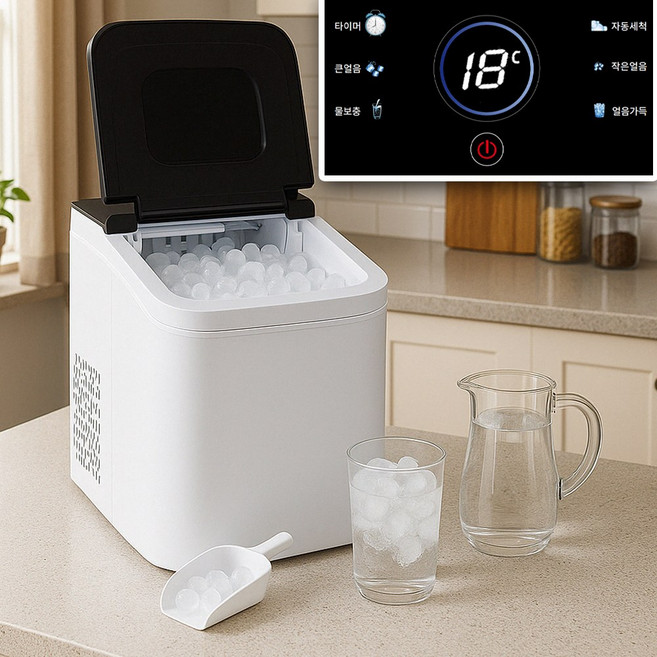 가정용 제빙기 1.5L대용량 사이즈조절 일12Kg 급속 자동세척, 지금할인중,세트B