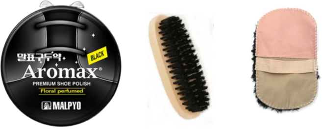 말표 구두약1개+구둣솔1개+구두융1개 세트 가죽 구두 광택 신발 관리 구두 닦이 세트, 1세트, 검정+솔+융
