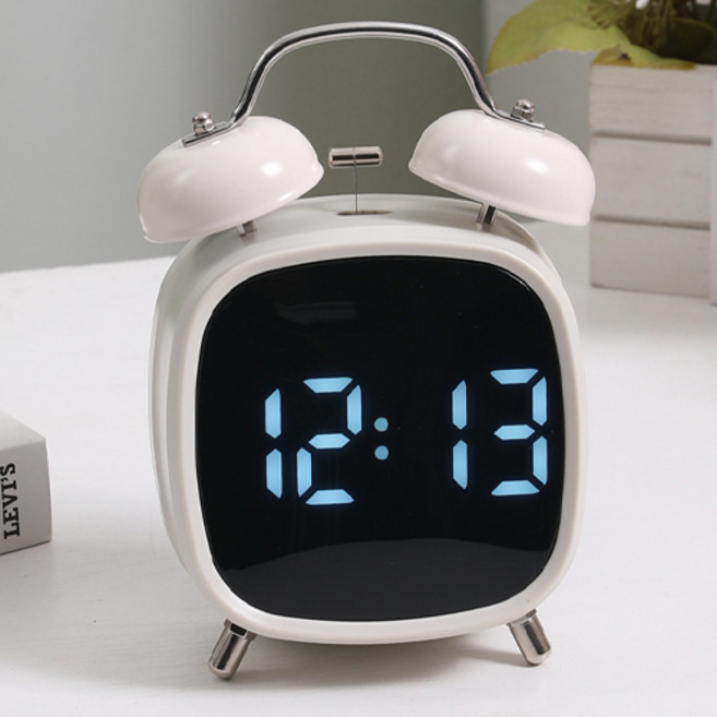 히즈플랜 LED 알람시계 시끄러운 자명종 탁상시계, 화이트