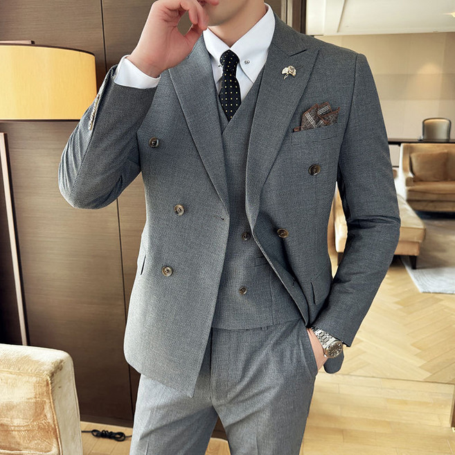 REZENZI 남성용 M~5XL 3피스 코트+ 바지 +조끼세트빅사이즈 사계절 정장수트 자켓 정장바지 세트 결혼식정장