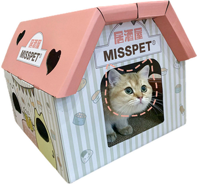 고양이 숨숨집 카페 커피 하우스 스트레스 해소 휴식 놀이 장난감 집 박스 골판지 스크레쳐 2종 캣닢 포함, 01.초코하우스, 1개