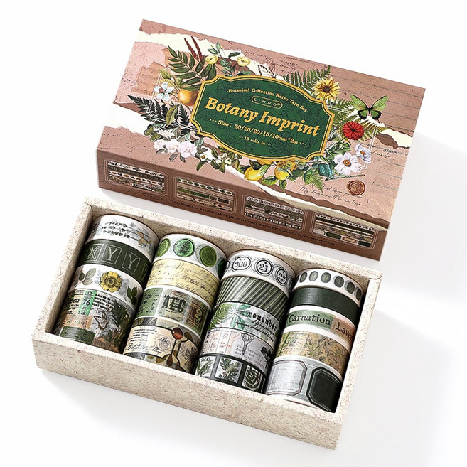 하영이네 빈티지감성 다꾸 마스킹 테이프 18롤 세트, 그린보타닉 감성