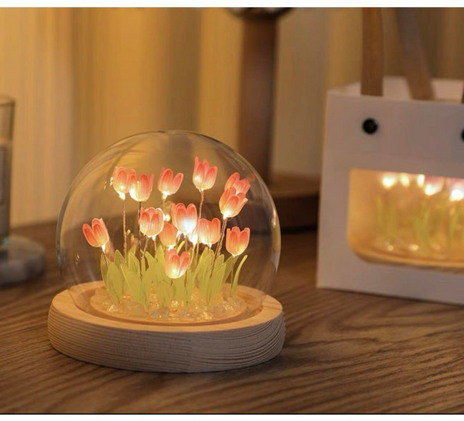 鬱金香小夜燈 DIY手作禮物 - 情人節禮物 紀念日禮物, 粉色款,13朵鬱金香花朵