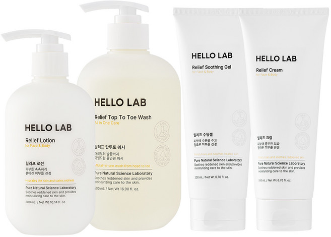 헬로랩 릴리프 집중관리 4종 세트 유아 피부 진정 워시 로션 크림 수딩젤, 1개