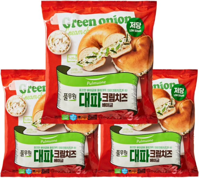 풀무원 대파크림치즈 베이글, 옵션 x 3개, 405g, 3개