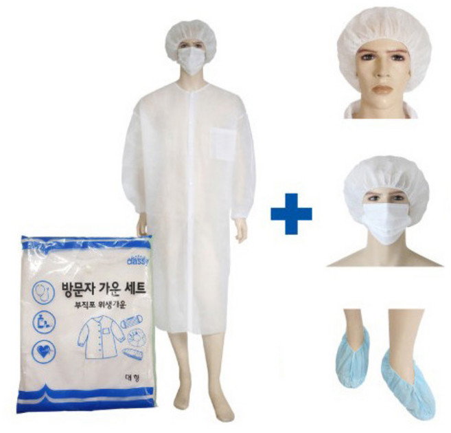 나노가드 일회용 방문자용 가운세트(가운 모자 덧신 마스크) 중형 대형, 1개